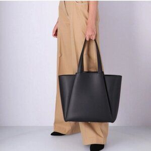 KAAI Midi Pyramid Black Women Italian Cow Leather Laptop Travel Tote Handbag